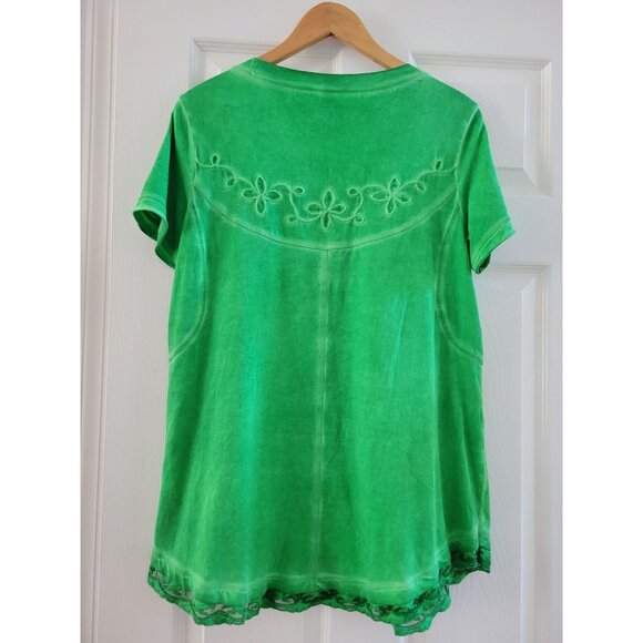 Soft Surroundings Green boho short sleeve Embroidered size Medium lagenlook - Picture 5 of 7